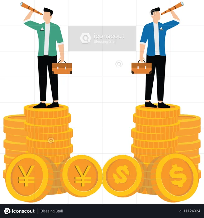 Businessman facing financial competition  Illustration