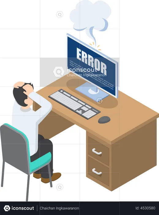 Businessman facing issues with computer  Illustration
