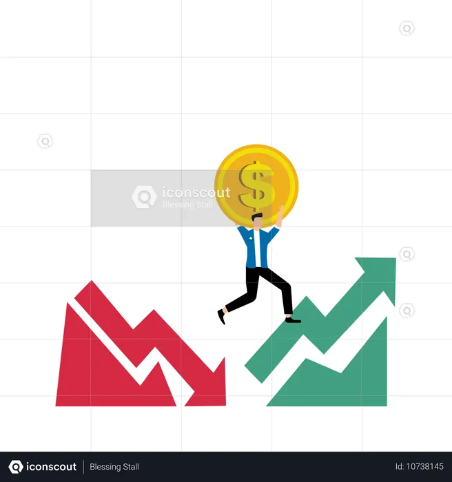 Businessman Facing Market Up Down Situations  Illustration