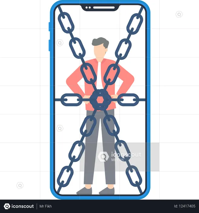 Businessman facing Smartphone Addiction  Illustration