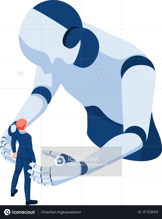 Businessman Facing with Against Ai Robot  Illustration