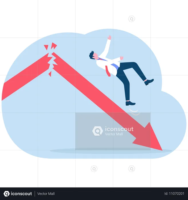 Businessman falling from broken arrow graph  Illustration