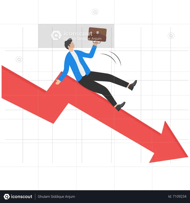 Businessman Falling From Business Due To The Bankruptcy  Illustration