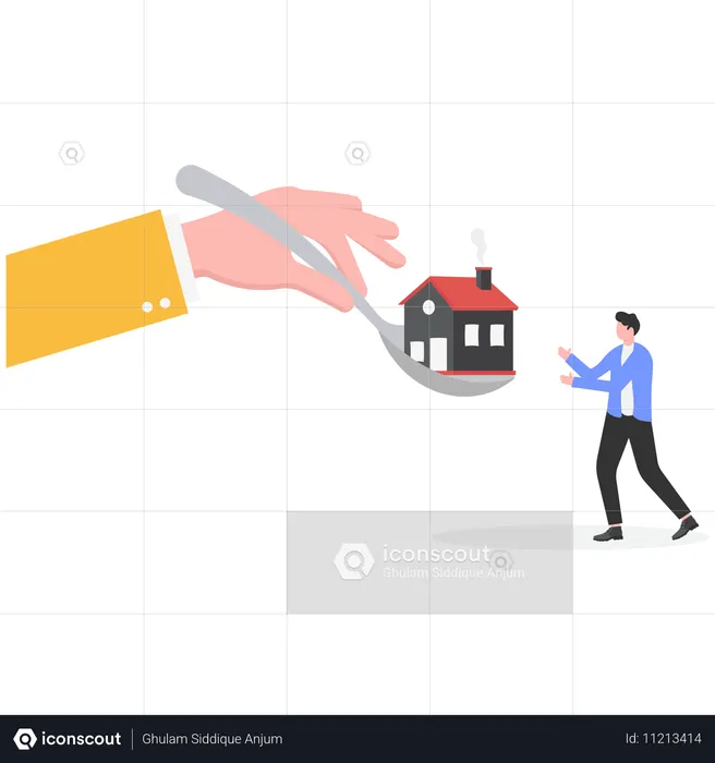 Businessman feeding business house  Illustration