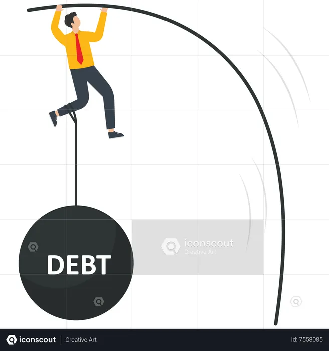 Businessman feet tied with Debt  Illustration