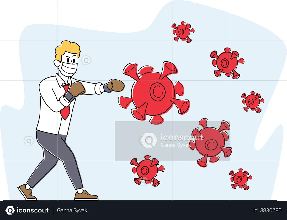 Businessman fighting with corona  Illustration