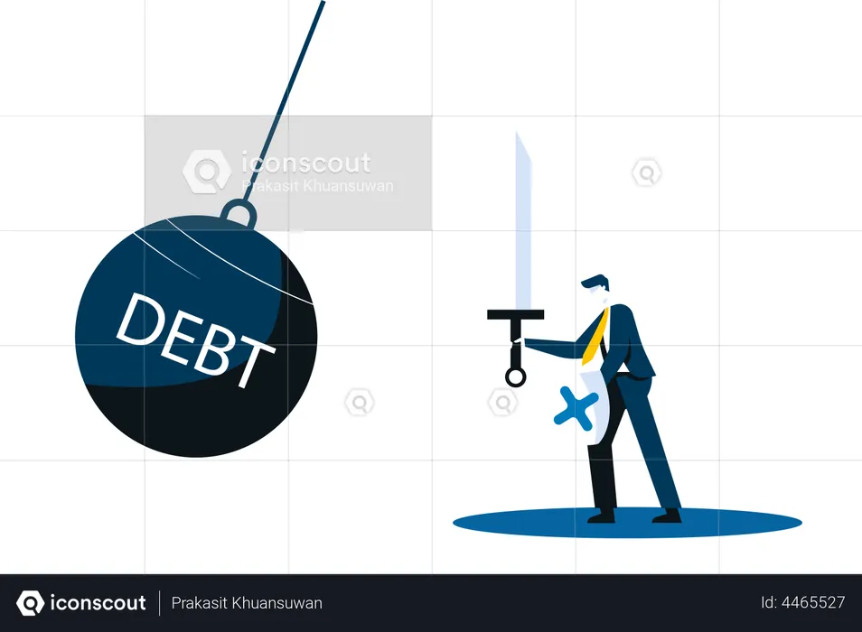 Businessman fighting with debt  Illustration