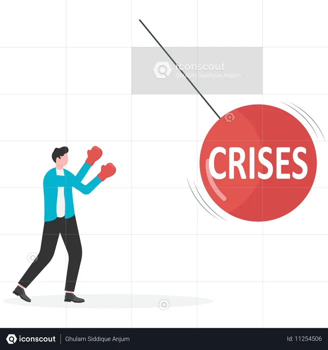 Businessman fighting with economic crisis  Illustration