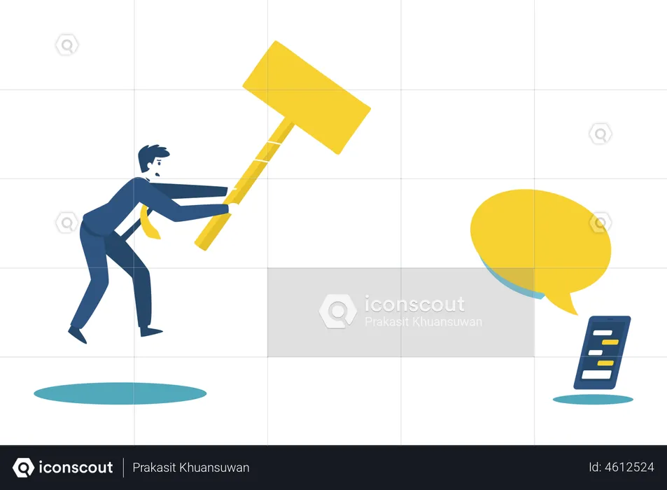 Businessman fighting with fake rumor affecting business  Illustration