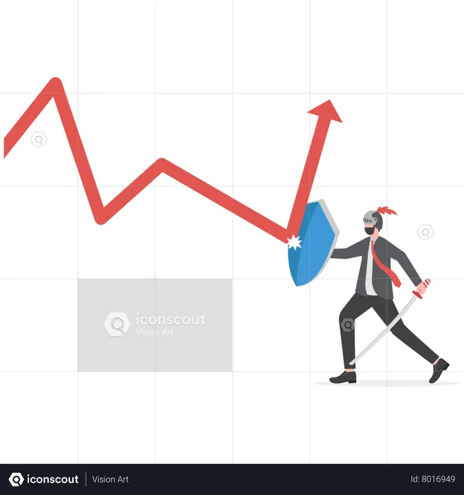 Businessman fighting with graph down to grow arrow  Illustration