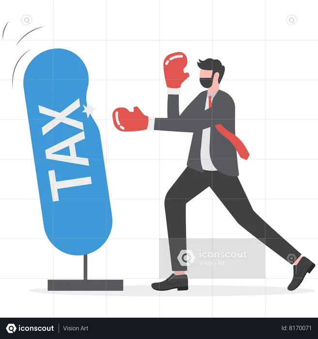 Businessman fighting with steel pendulum text word tax  Illustration