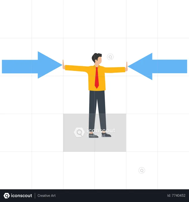 Businessman fighting with two arrows  Illustration