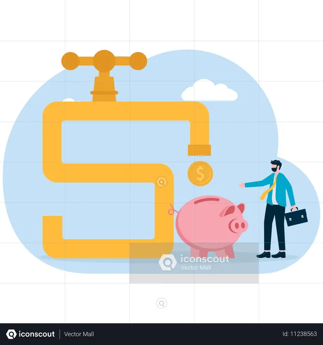 Businessman filling dollar with piggy bank  Illustration