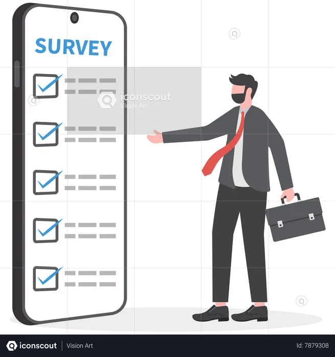 Businessman filling online survey questionnaire  Illustration