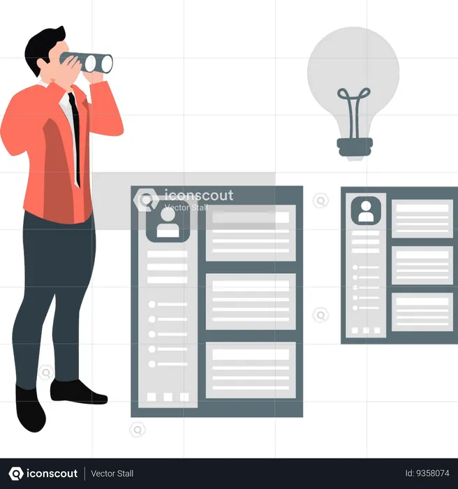 Businessman finding employee profile  Illustration