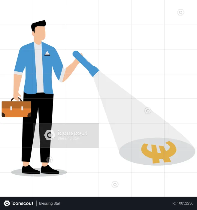 Businessman finding euro using torch  Illustration