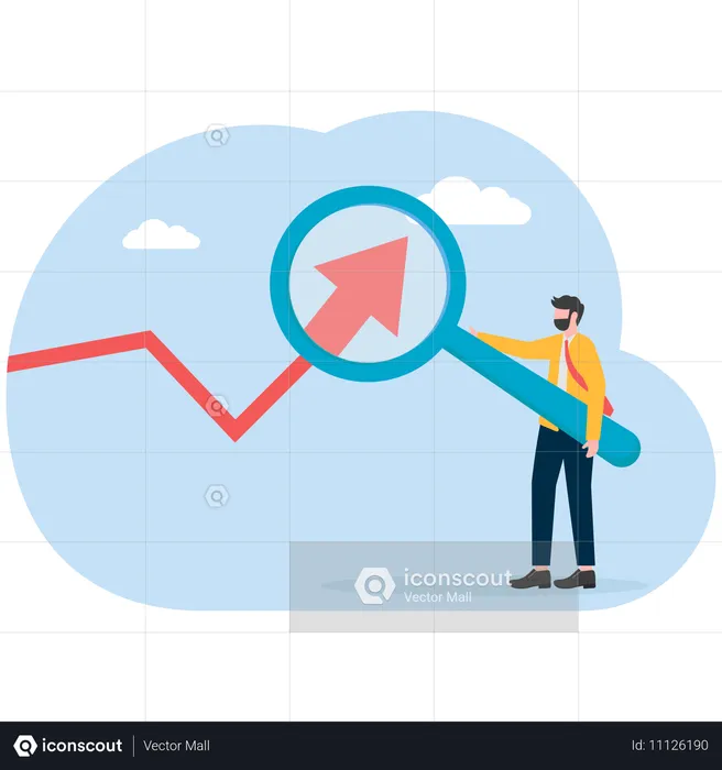 그래프 세부 정보를 찾는 사업가  일러스트레이션