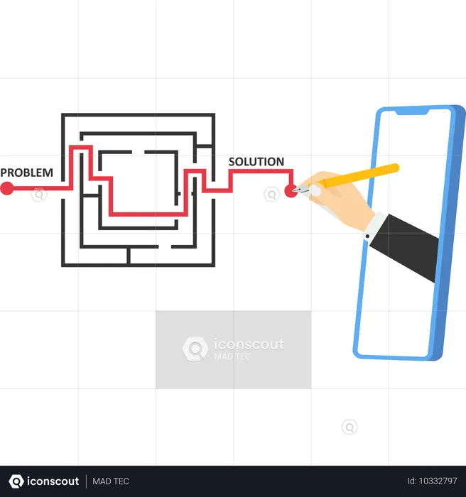 迷路を抜ける道を見つけるビジネスマン  イラスト