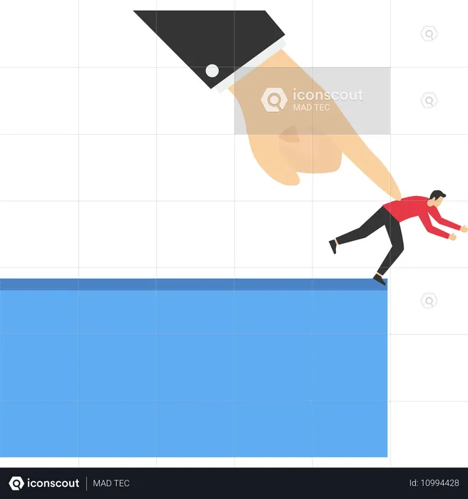 사업가가 직원을 손가락으로 찔러 심연으로 떨어뜨림  일러스트레이션