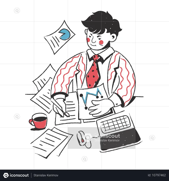 Businessman finishes financial report  Illustration