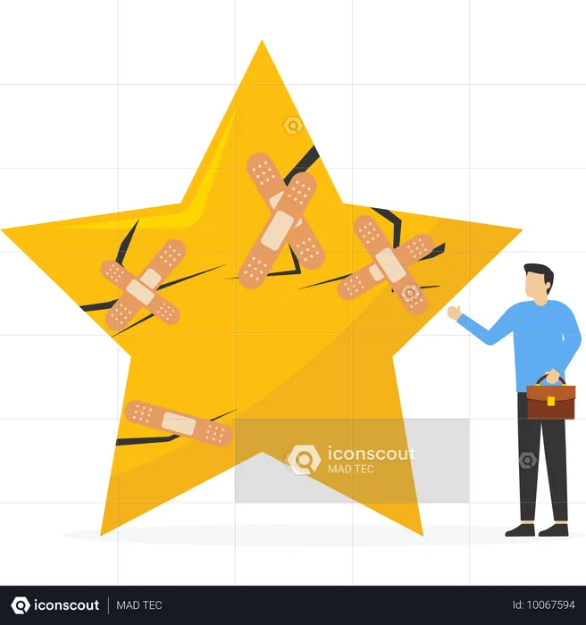 Businessman fix broken rating star with bandag  Illustration