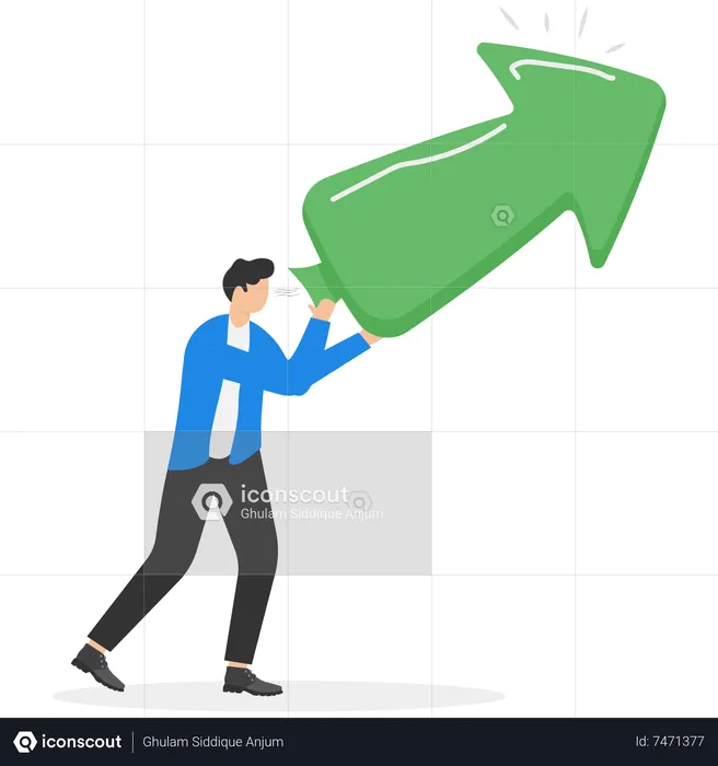 Businessman floating green arrow up  Illustration