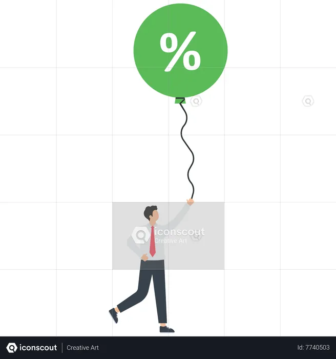 Businessman floating with percentage symbol balloon  Illustration