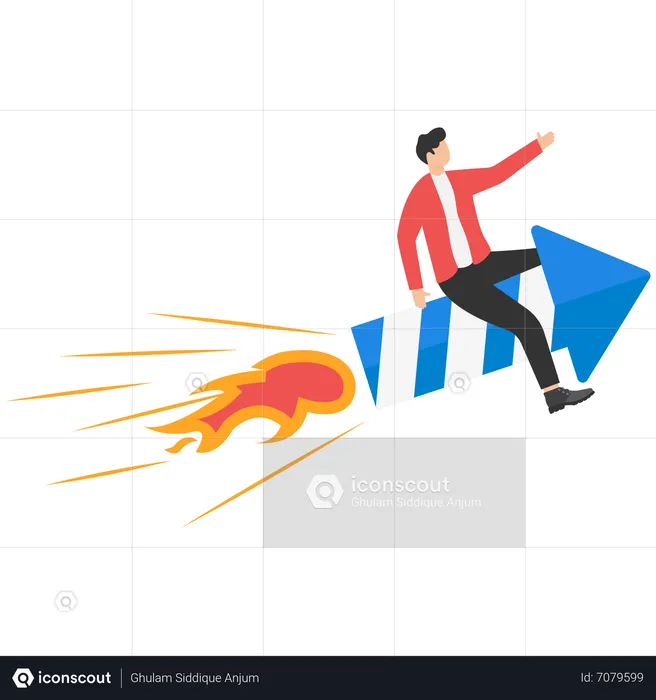Businessman flying high riding fireworks rocket  Illustration