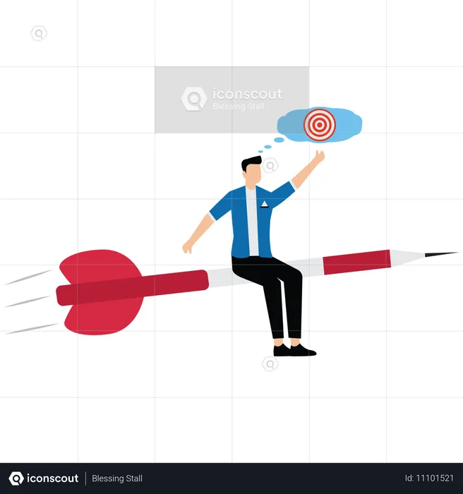 Businessman flying on dart think towards the target  Illustration