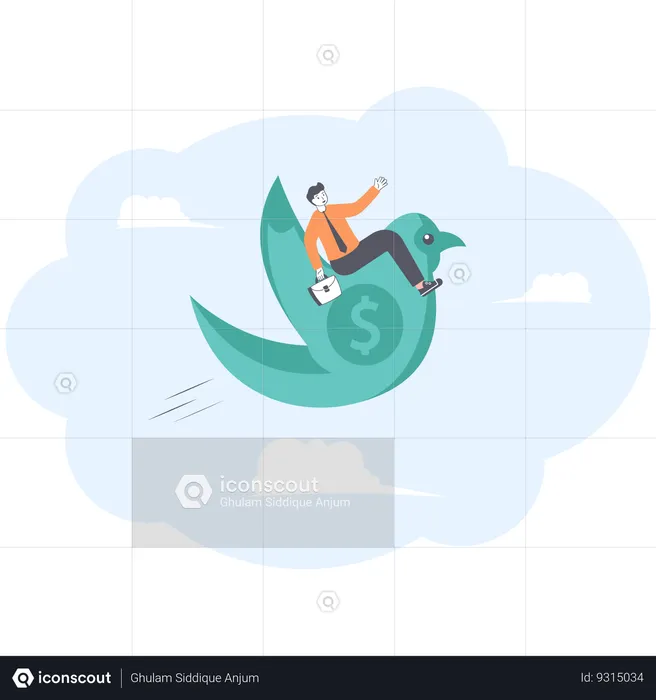 Businessman flying on money bird  Illustration