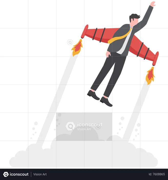 Businessman flying rocket booster  Illustration