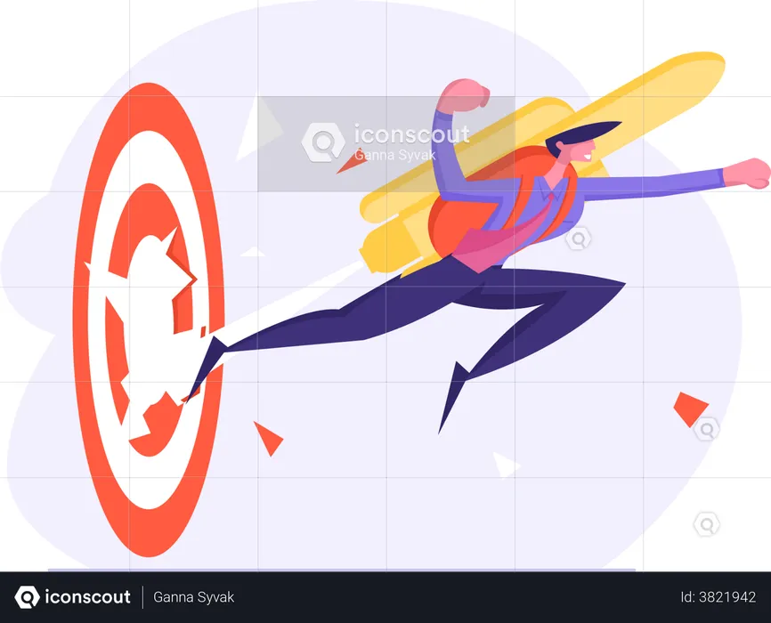 Businessman flying through goal  Illustration