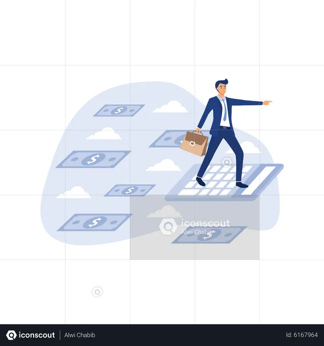 Businessman flying towards financial success  Illustration