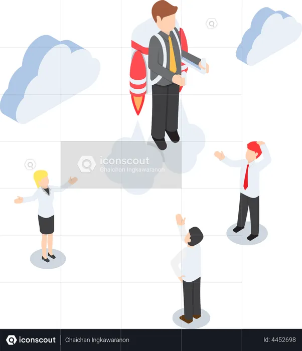 Businessman flying with a jetpack  Illustration