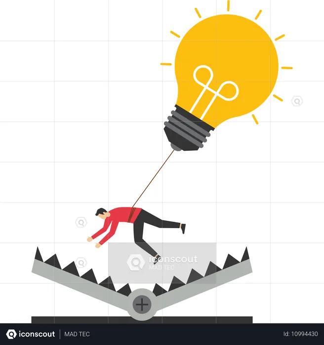 Businessman flying with lightbulb  Illustration