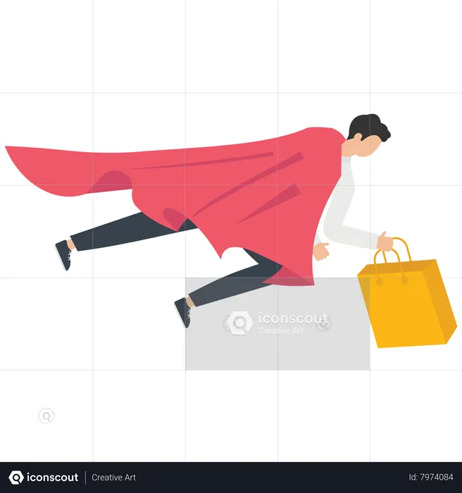 Businessman flying with packaging from the US  Illustration