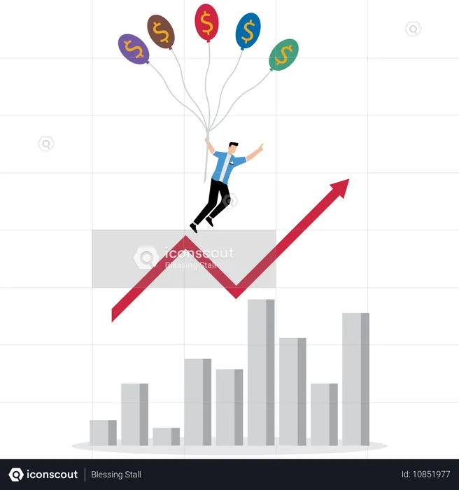 Businessman following business graph  Illustration