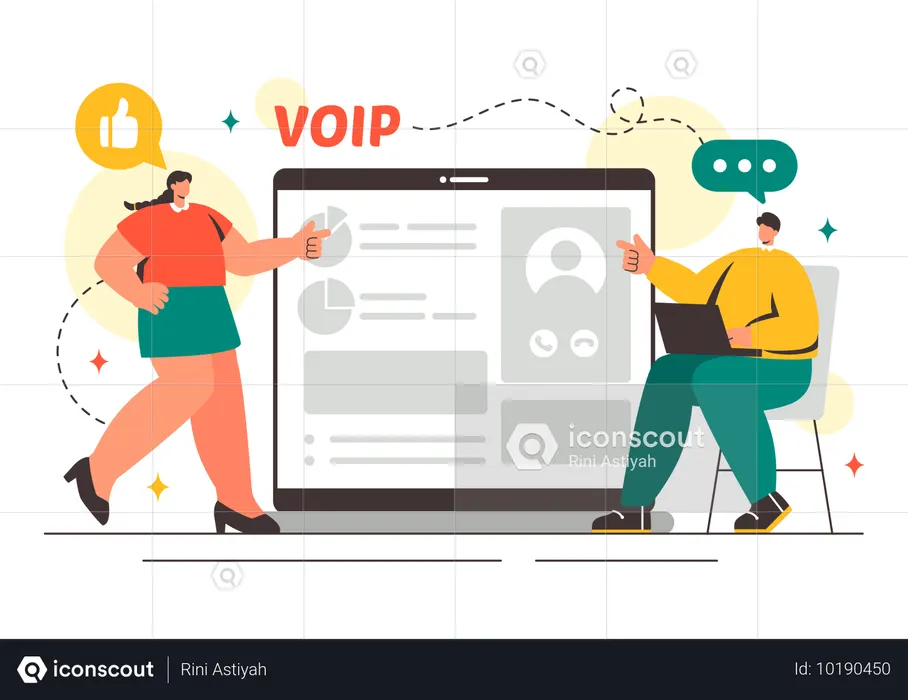 사업가가 VOIP 기술을 따른다  일러스트레이션