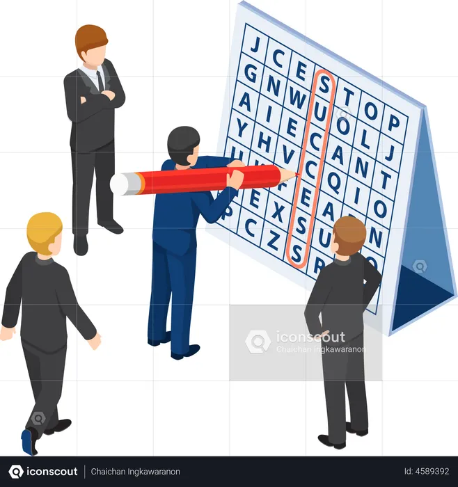 Businessman found success in word search puzzle  Illustration