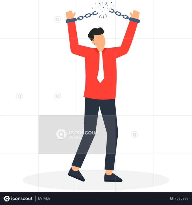 Businessman frees himself from chains  Illustration