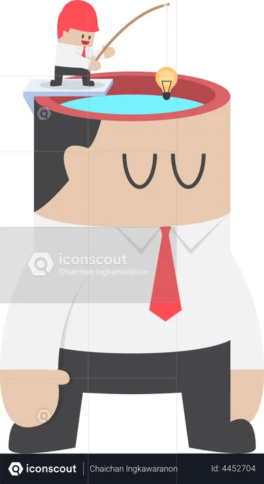 Businessman get idea from human head by fishing hook  Illustration
