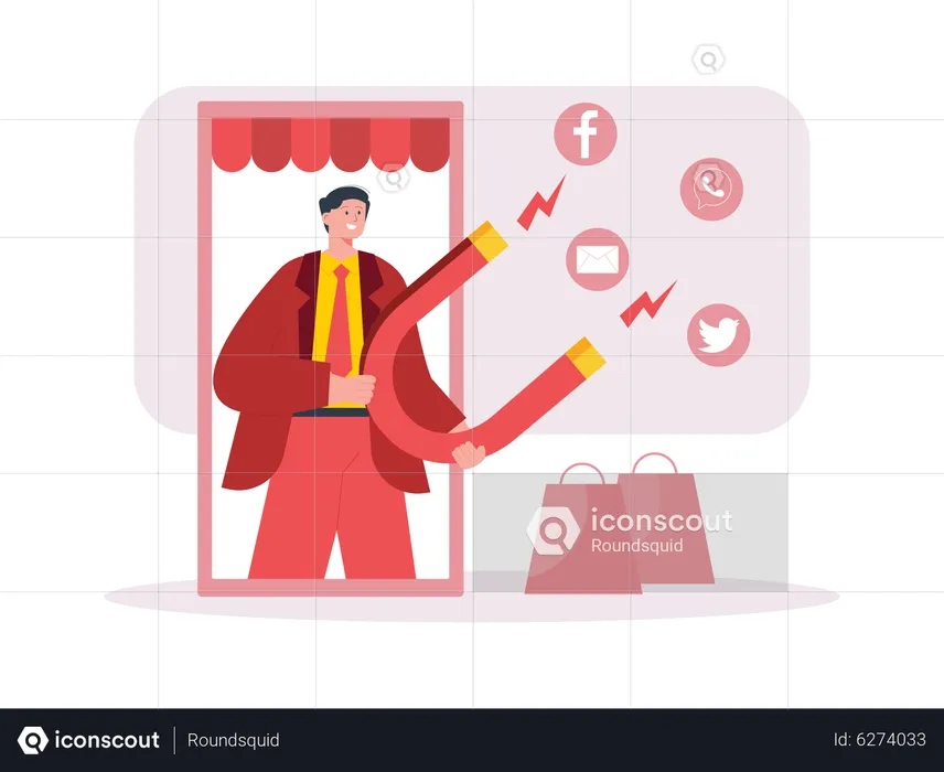 Businessman get online attraction through marketing  Illustration