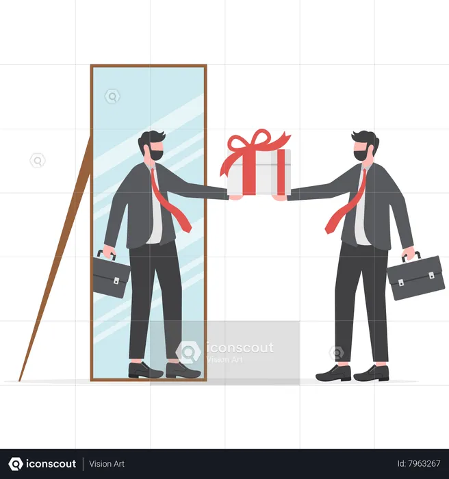 Businessman get reward from himself in mirror for self motivate  Illustration
