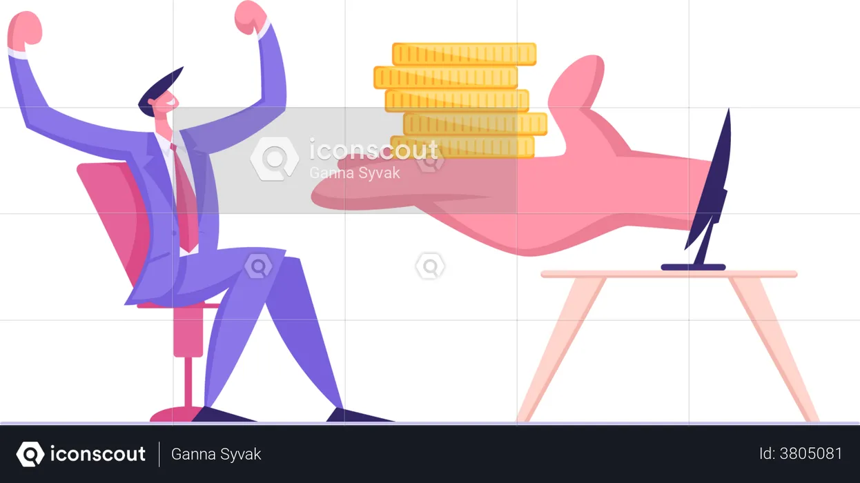 Businessman getting profit from online business  Illustration