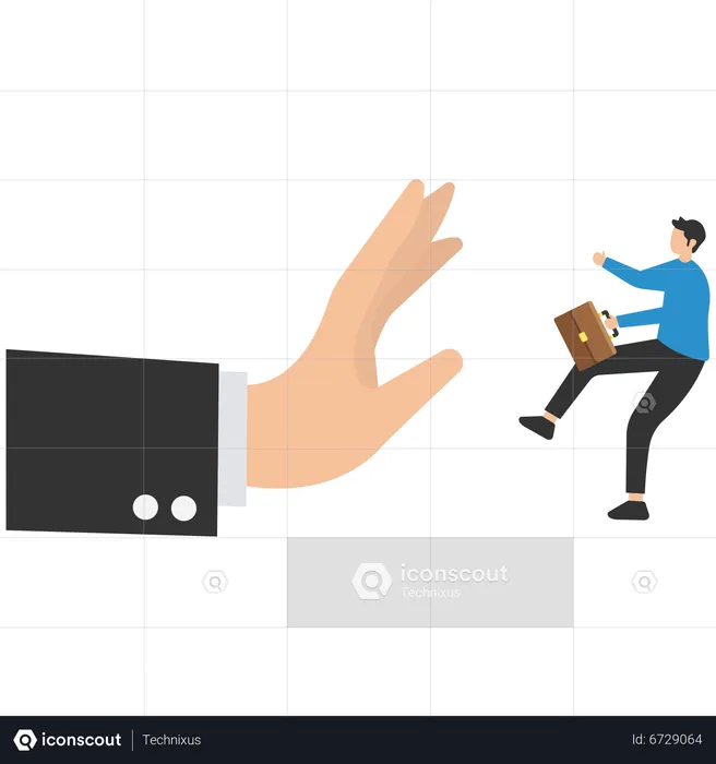 Businessman getting rejected from big hand gesture as no  Illustration