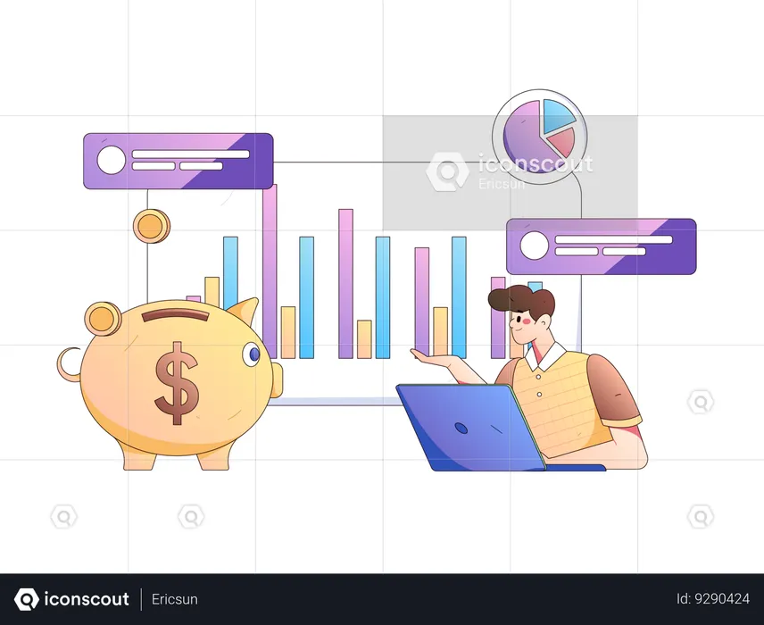 Businessman giving financial analysis presentation  Illustration