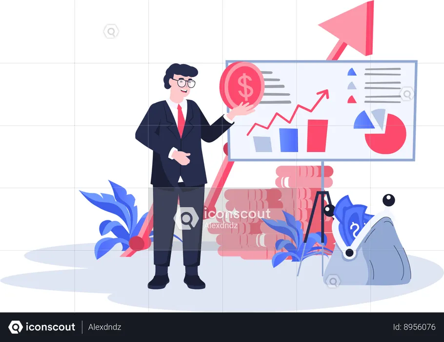 Businessman giving financial presentation  Illustration