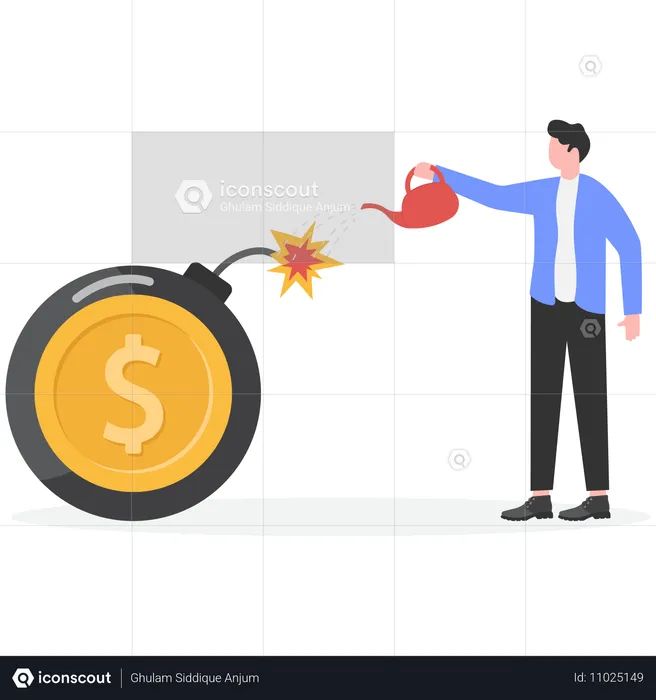 Businessman giving fire to cryptocurrency coin  Illustration