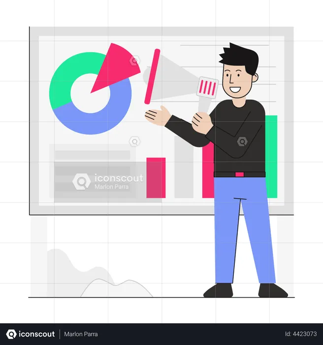 Businessman giving marketing presentation  Illustration