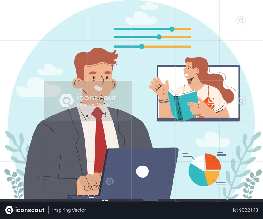 Businessman giving online business training  Illustration